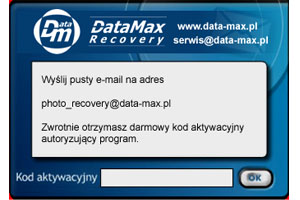 okno autoryzacji programu do odzyskiwania zdjęć Data Max Photo Recovery